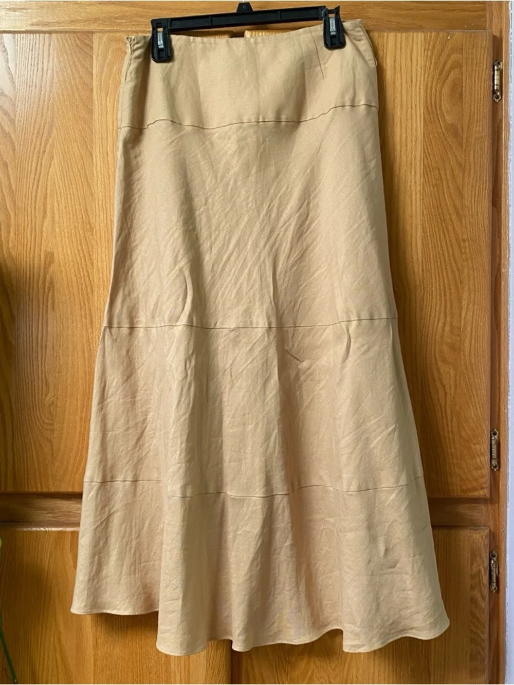 NY Collection Neutral Minimalist Tan Sand Linen Rayon Wrap Midi Skirt S - Picture 4 of 8